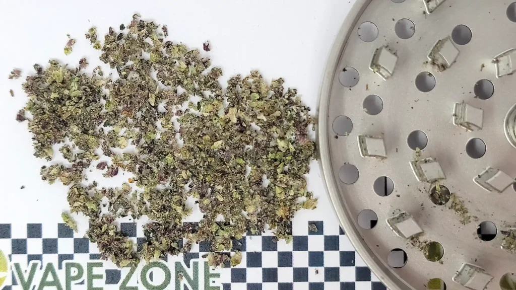 A scoop of ground herb from the Fine Brilliant Cut grinder plate