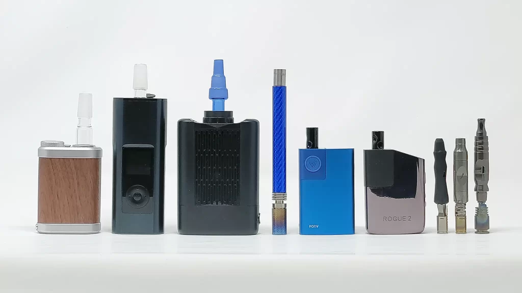 Top 8 portables vapes to use on a bong: Tinymight 2, Arizer  Solo 3, Angus Enhanced, Stunner, PotV Lobo, HR Rogue 2, Dynavap