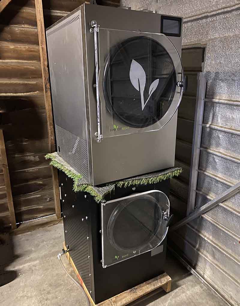 Two Harvest Right Freeze Dryers stacked for drying hash
