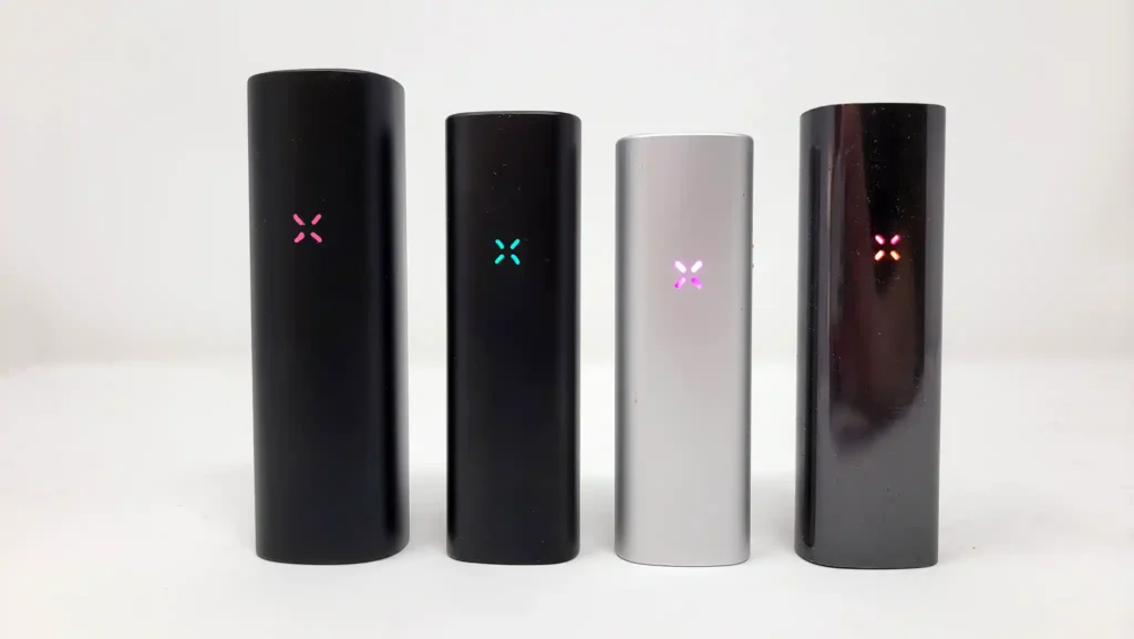 Pax Flow vaporizer next to Pax Plus, Pax Mini, and Pax 3