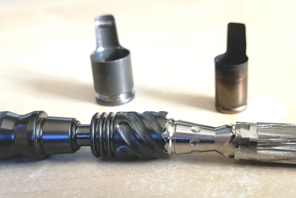 The standard Dynavap M tip fits inside the Dynavap Hyperdyn tip. The Hyperdyn bowl is considerably bigger than the standard Dynavap.