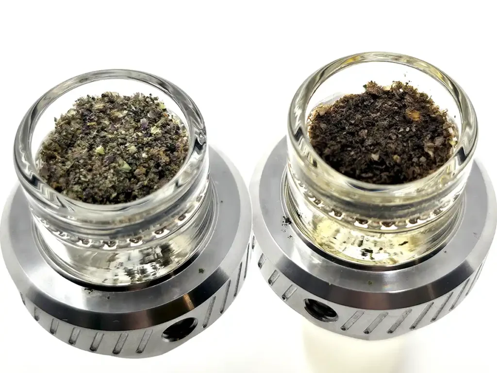 Universal Baller Glass bowl green and vaped next to each other