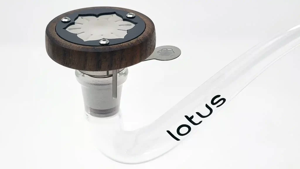 The Lotus Cap and 14mm bowl on the glass J-hook