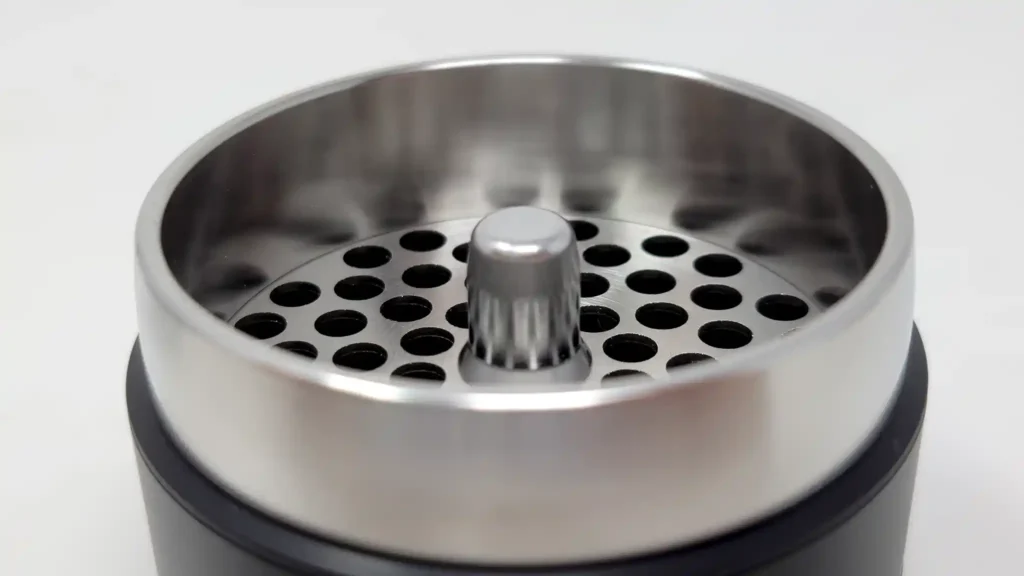 Flower Mill has a large stainless steel milling chamber instead of the traditional weed grinder teeth