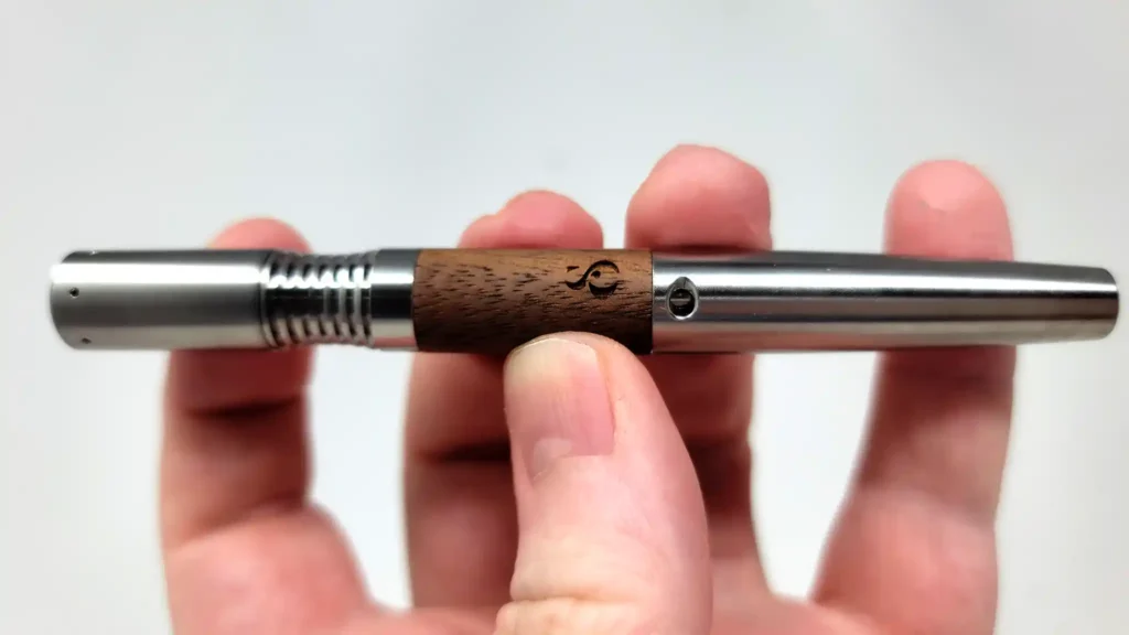 Simrell Thermal Extraction Device or TED has a titanium vortex stem and a wooden sleeve