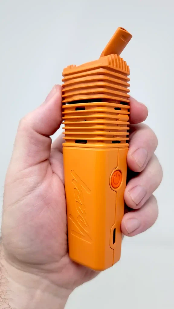 Veazy Vaporizer is a handheld portable vaporizer available in four color, shown here in ORANGE