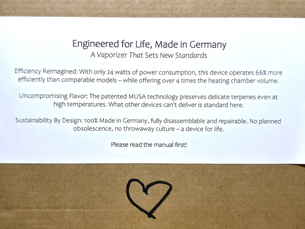 The MUSA ball vape came with this lovely note attached to its box