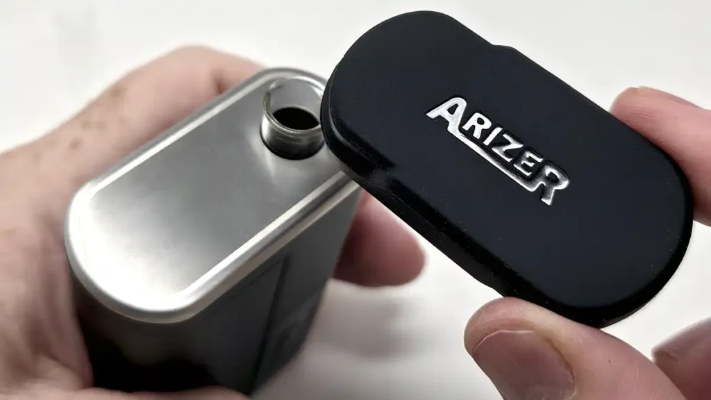 Arizer Go SRT displayed with its branded silicon cover partially removed