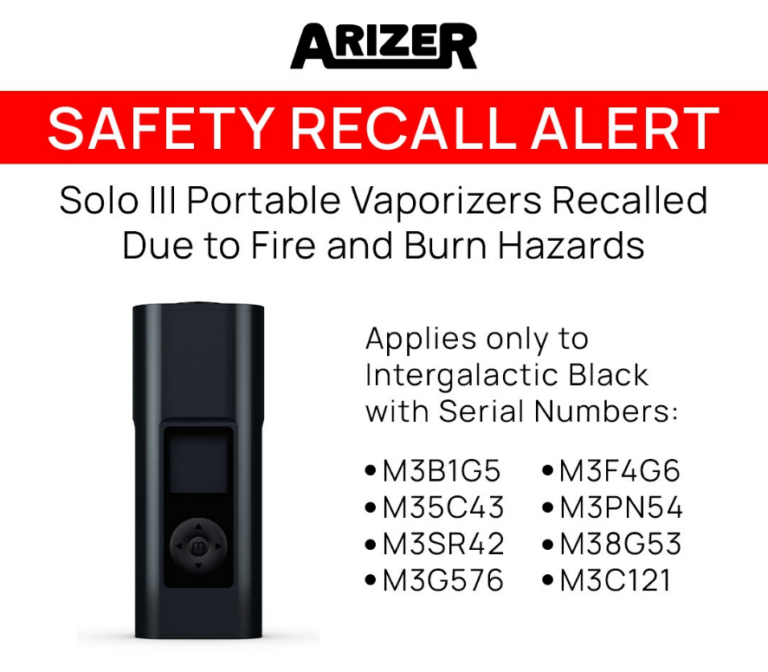 Arizer Solo 3 Recall Notice – 5000 Units Recalled